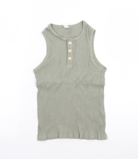 SheIn Girls Green  Cotton Jersey Tank Size 9 Years Round Neck Pullover - Ribbed