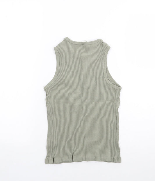 SheIn Girls Green  Cotton Jersey Tank Size 9 Years Round Neck Pullover - Ribbed
