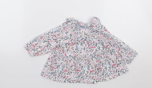 Leigh Tucker Girls Multicoloured Floral 100% Cotton Jersey T-Shirt Size 3-6 Months Collared Pullover