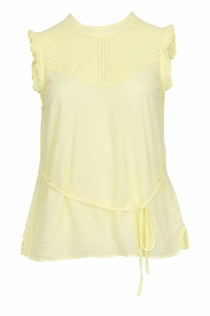 Oasis Womens Yellow  100% Cotton Jersey Blouse Size 12 Round Neck