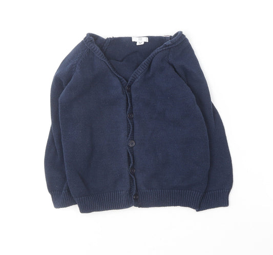 Preworn Girls Blue Round Neck  Cotton Cardigan Jumper Size 3 Years