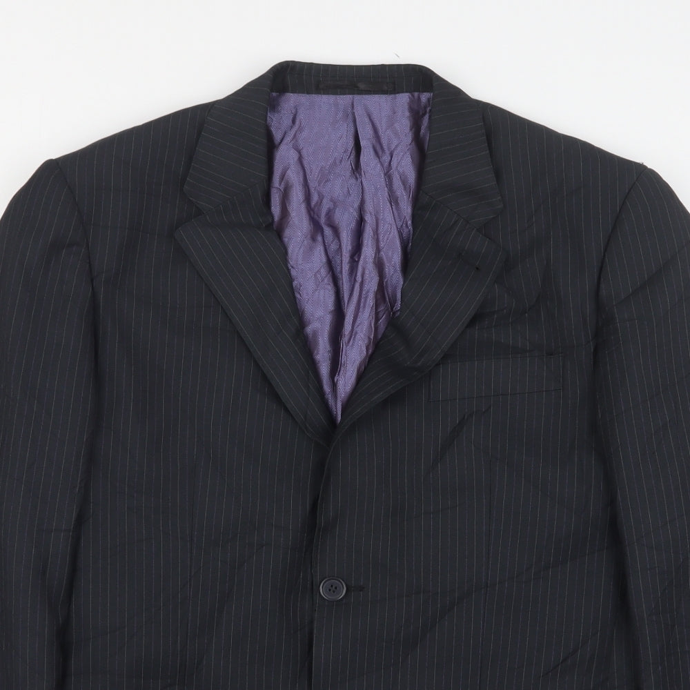 George Mens Black Striped Polyester Jacket Suit Jacket Size 38