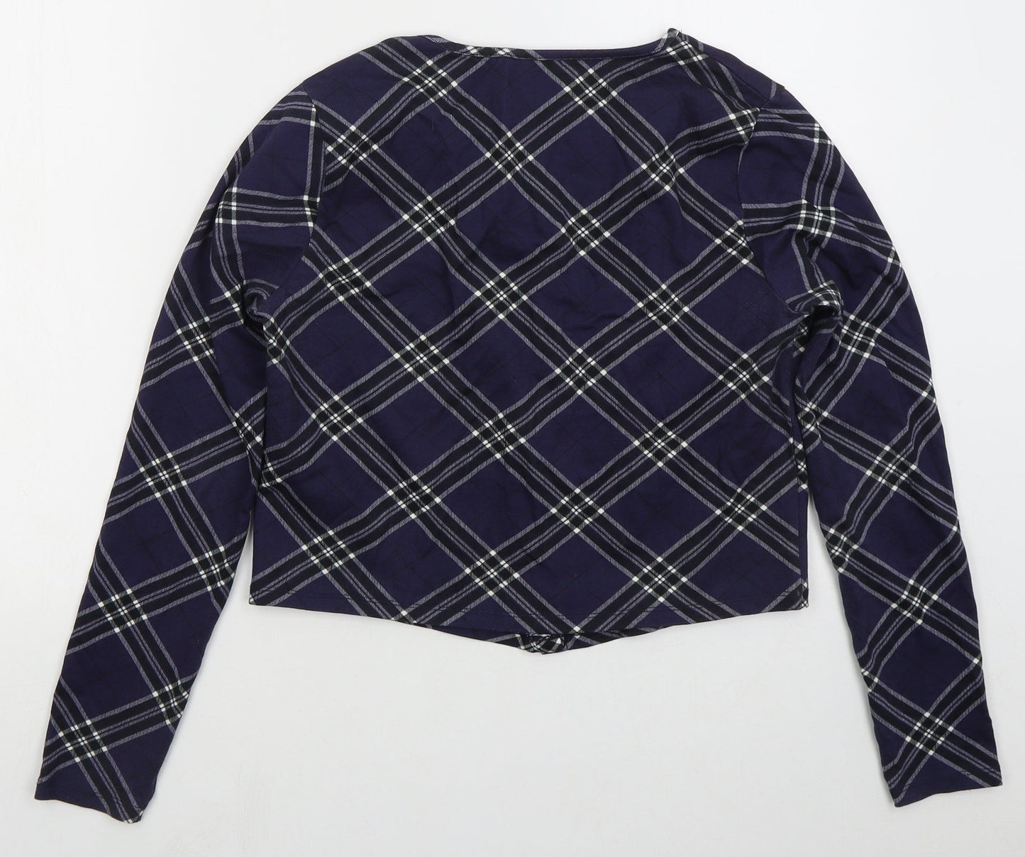 New Look Womens Blue Round Neck Check Cotton Cardigan Jumper Size 16