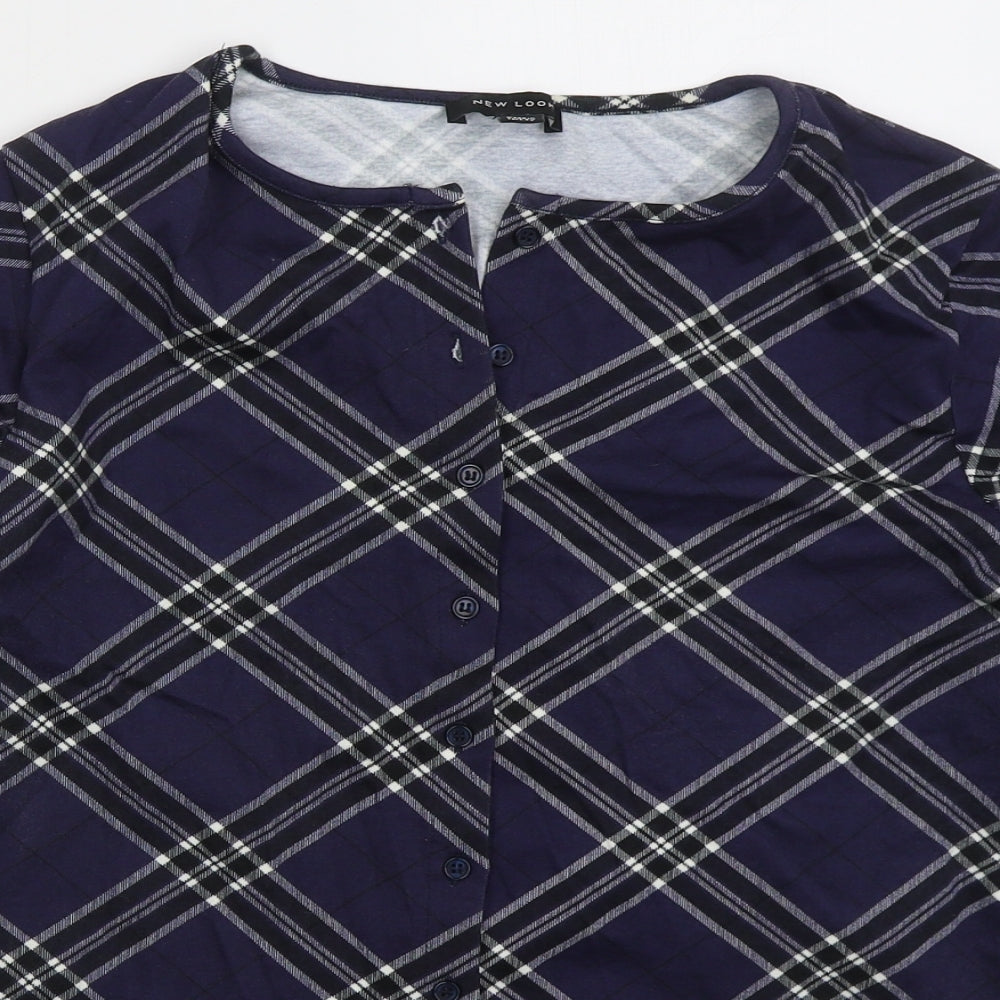 New Look Womens Blue Round Neck Check Cotton Cardigan Jumper Size 16