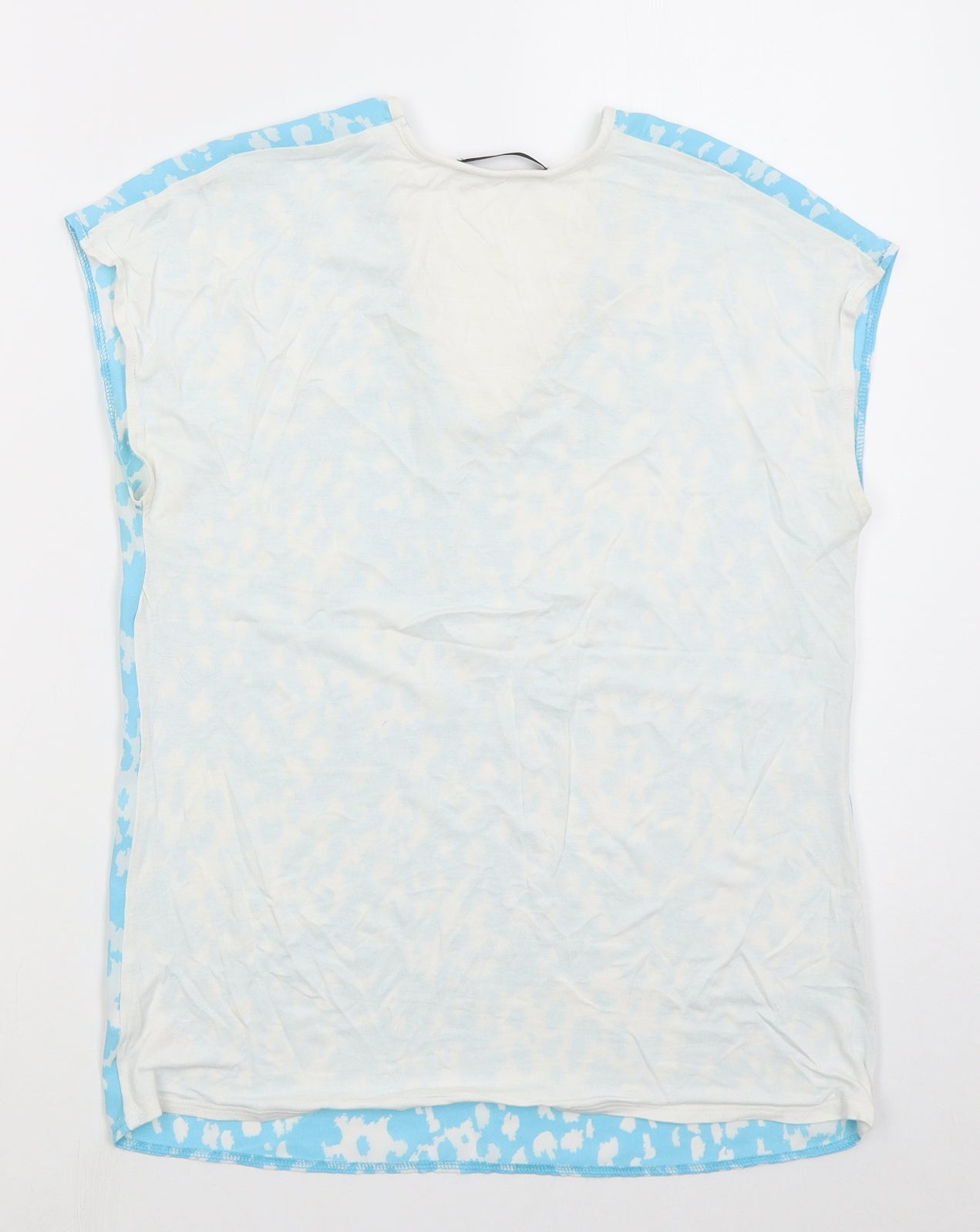 Dunnes Womens Blue  Polyester Basic T-Shirt Size XS V-Neck - Abstract