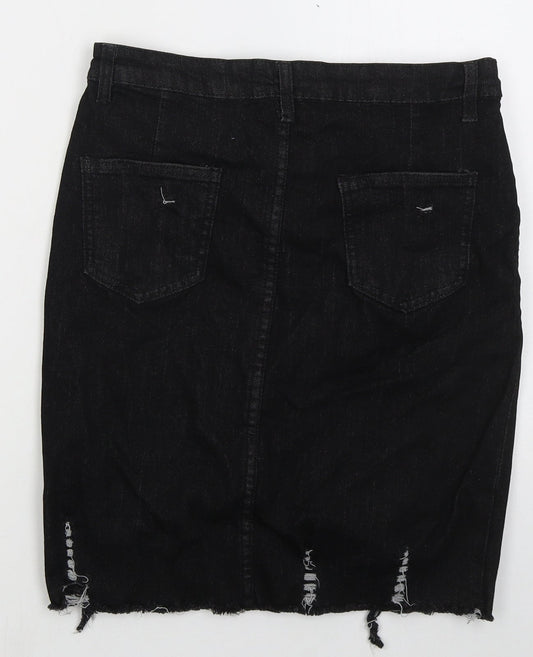 Preworn Womens Black  Cotton Straight & Pencil Skirt Size 30 in   Button - Distressed Look