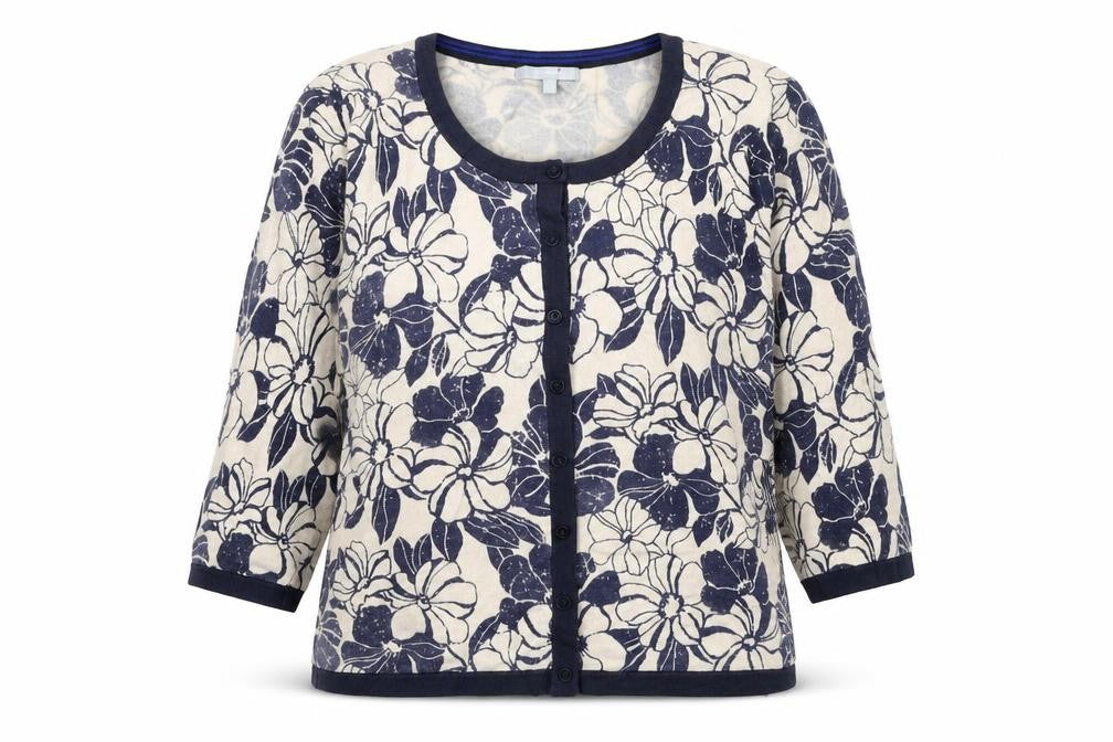 Marks and Spencer Womens Beige Round Neck Floral Viscose Cardigan Jumper Size 14