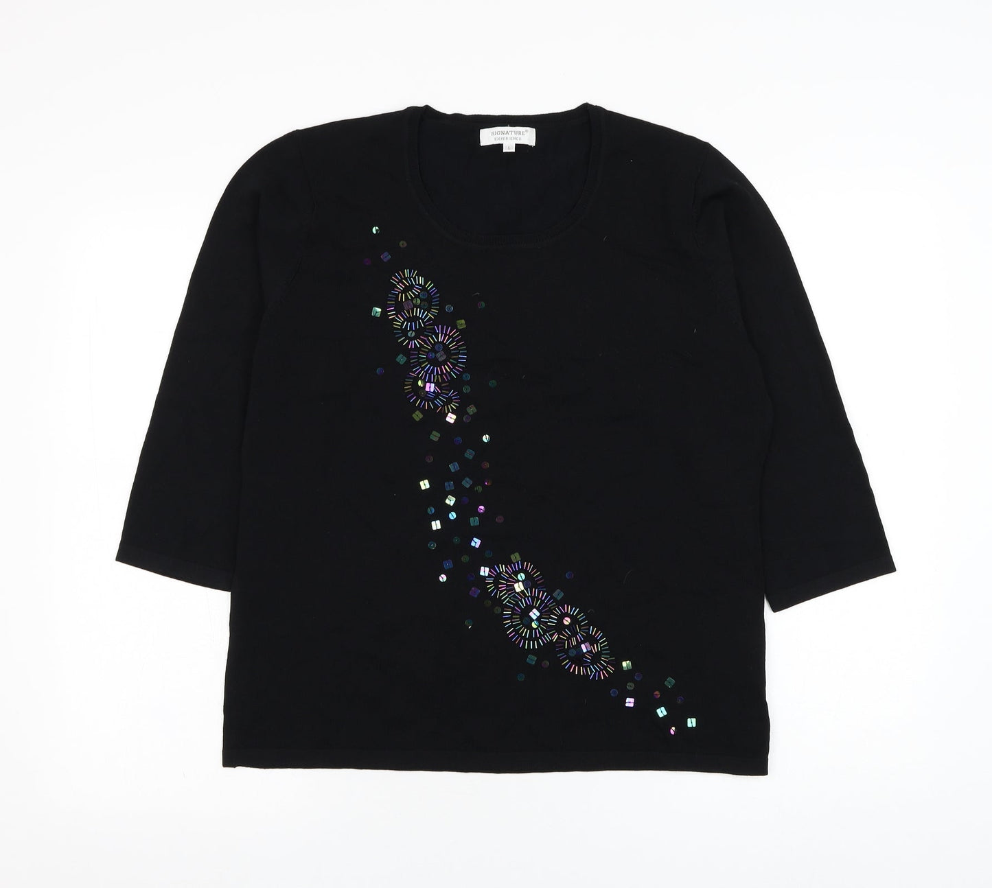 Signature Experience Womens Black Round Neck  Viscose Pullover Jumper Size L