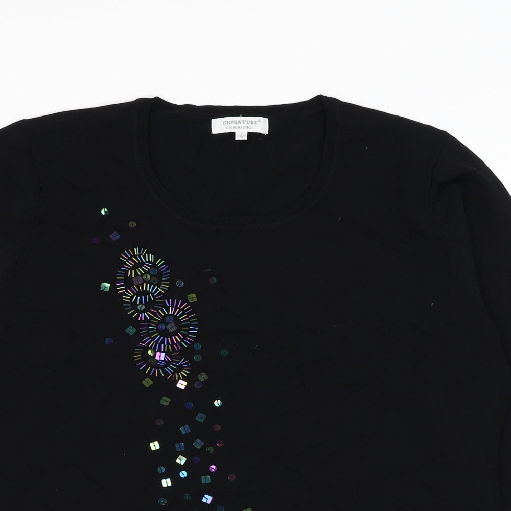 Signature Experience Womens Black Round Neck  Viscose Pullover Jumper Size L
