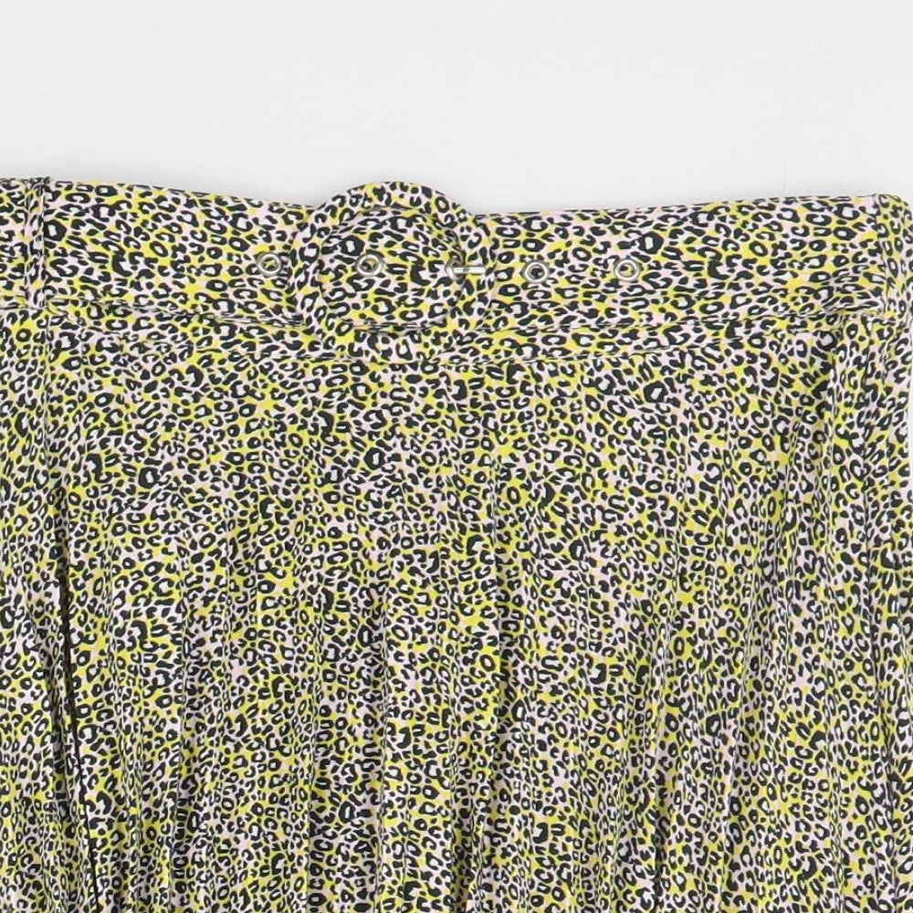 Topshop Womens Yellow Floral Polyester Pleated Skirt Size 6