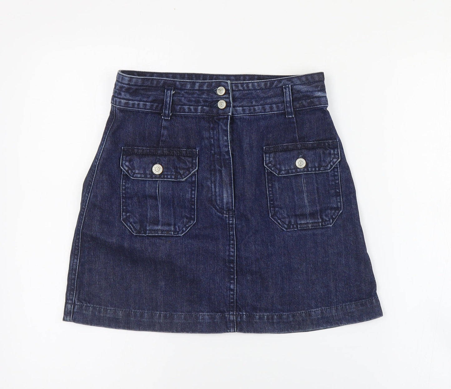 Topshop Womens Blue  Cotton A-Line Skirt Size 26 in   Zip