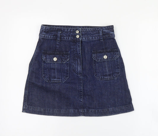 Topshop Womens Blue  Cotton A-Line Skirt Size 26 in   Zip