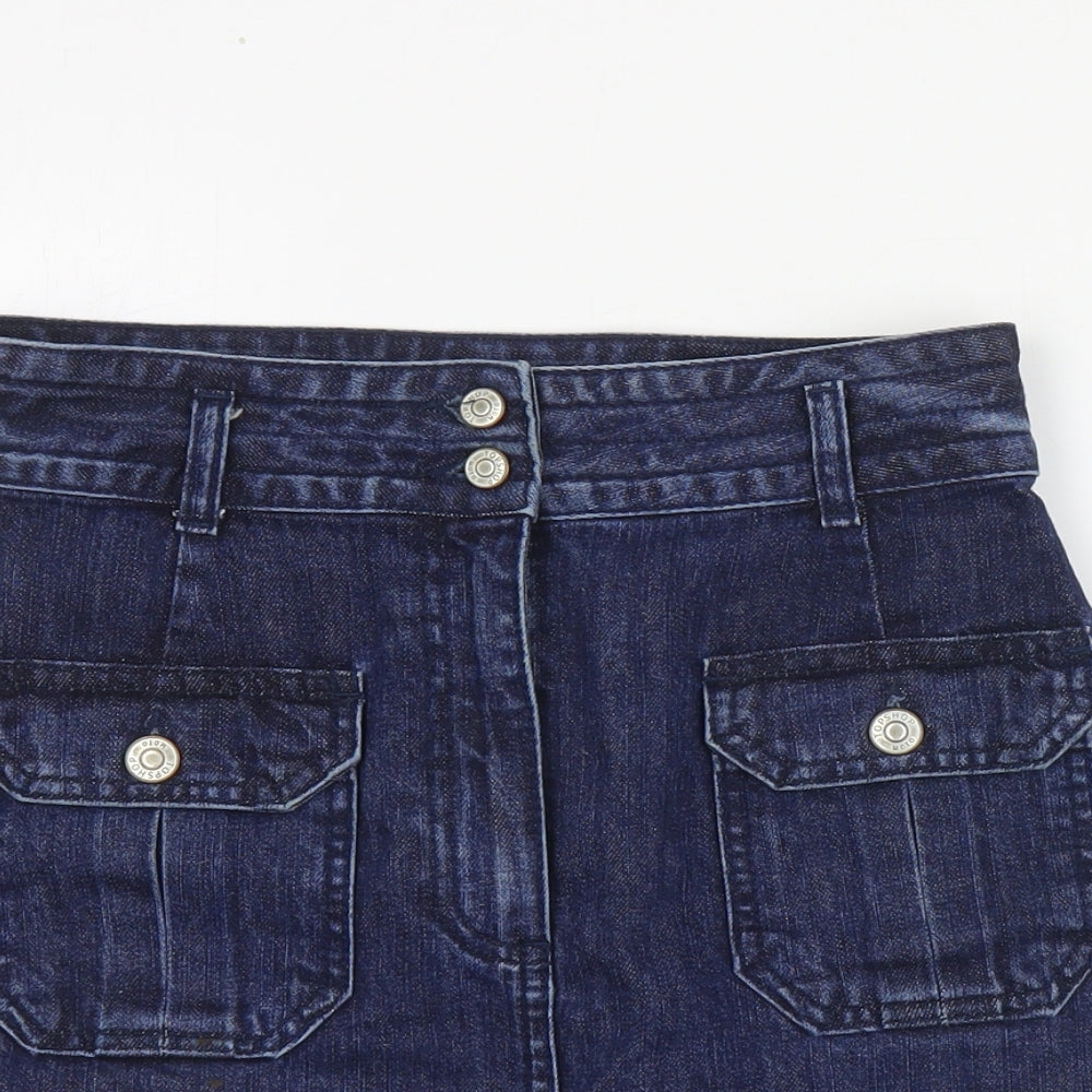 Topshop Womens Blue  Cotton A-Line Skirt Size 26 in   Zip