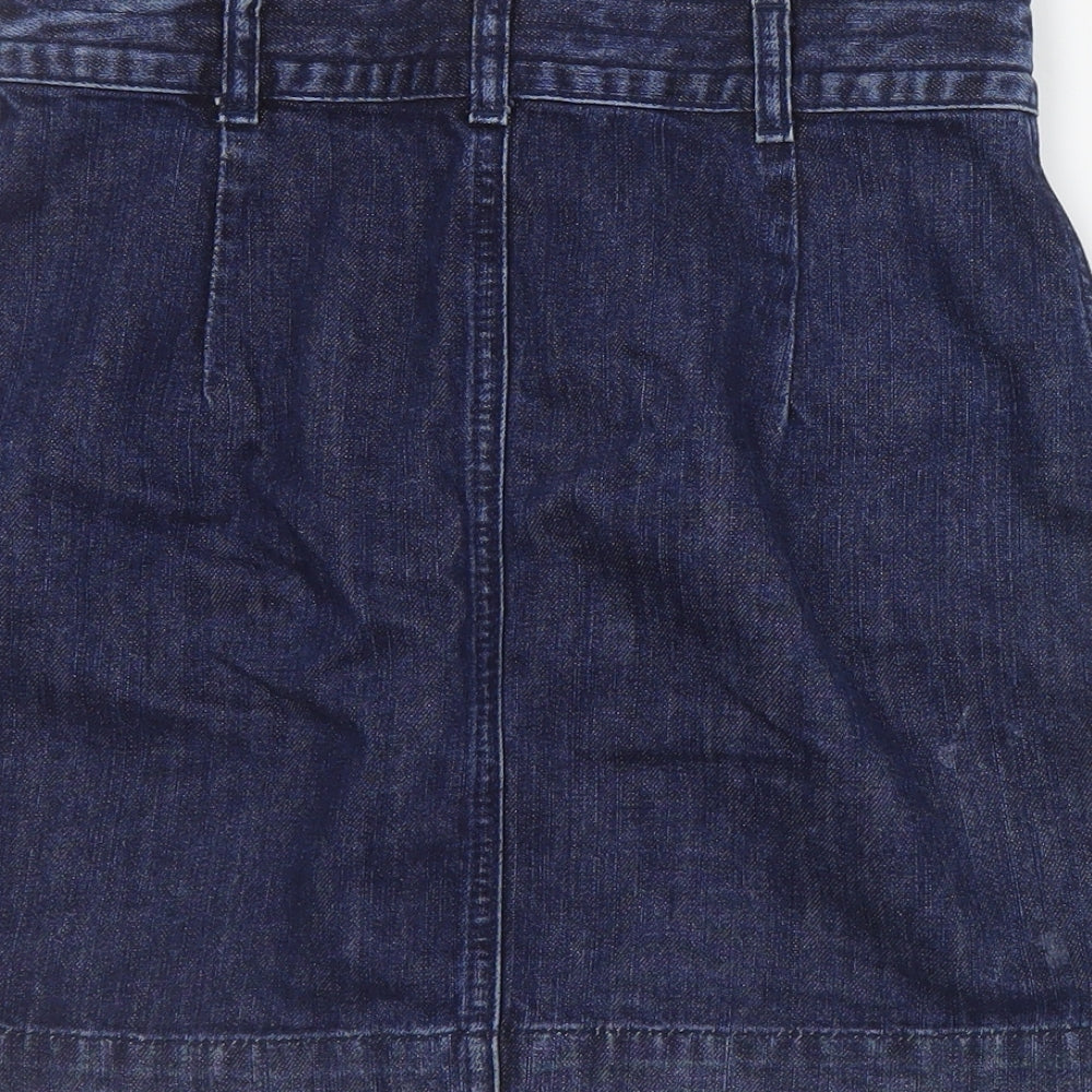 Topshop Womens Blue  Cotton A-Line Skirt Size 26 in   Zip