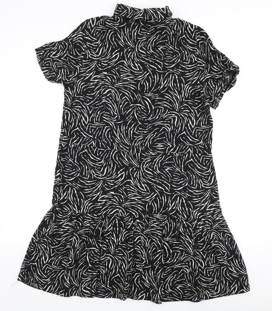 New Look Womens Black Striped Polyester Trapeze & Swing  Size 12  Collared Button