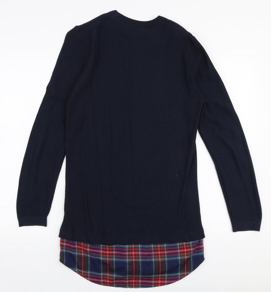 River Island Mens Blue Round Neck  Cotton Pullover Jumper Size S