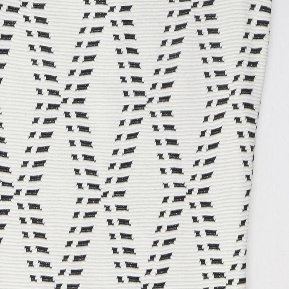 River Island Womens White Geometric Cotton A-Line  Size 10  Round Neck Zip