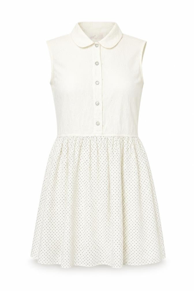 Marks and Spencer Womens White Polka Dot Cotton Fit & Flare  Size M  Collared Button