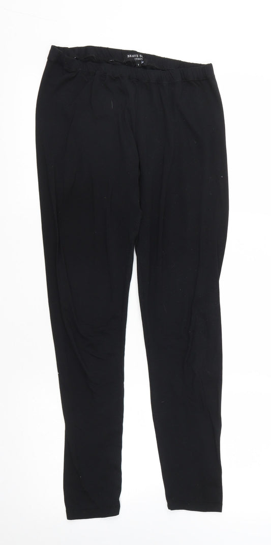 Brave Soul Womens Black  Polyester Cropped Leggings Size S L27 in