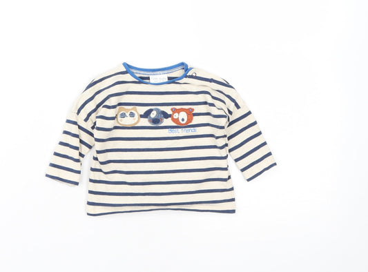 NEXT Boys Beige Striped Cotton Basic Casual Size 0-3 Months Round Neck Snap - Best Friends