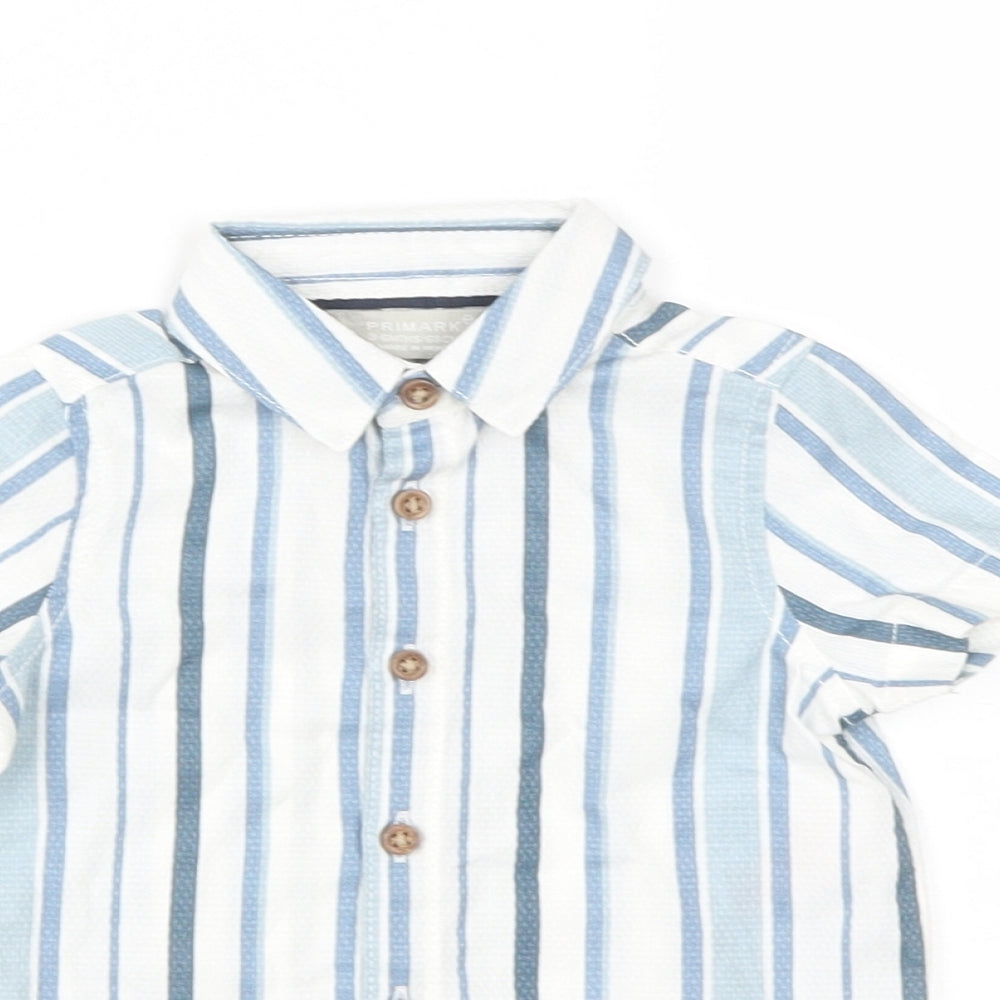 Primark Boys Blue Striped Cotton Basic Button-Up Size 3-6 Months Collared Button