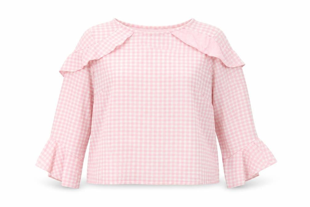 Only  Womens Pink Check Polyester Basic Blouse Size M Round Neck