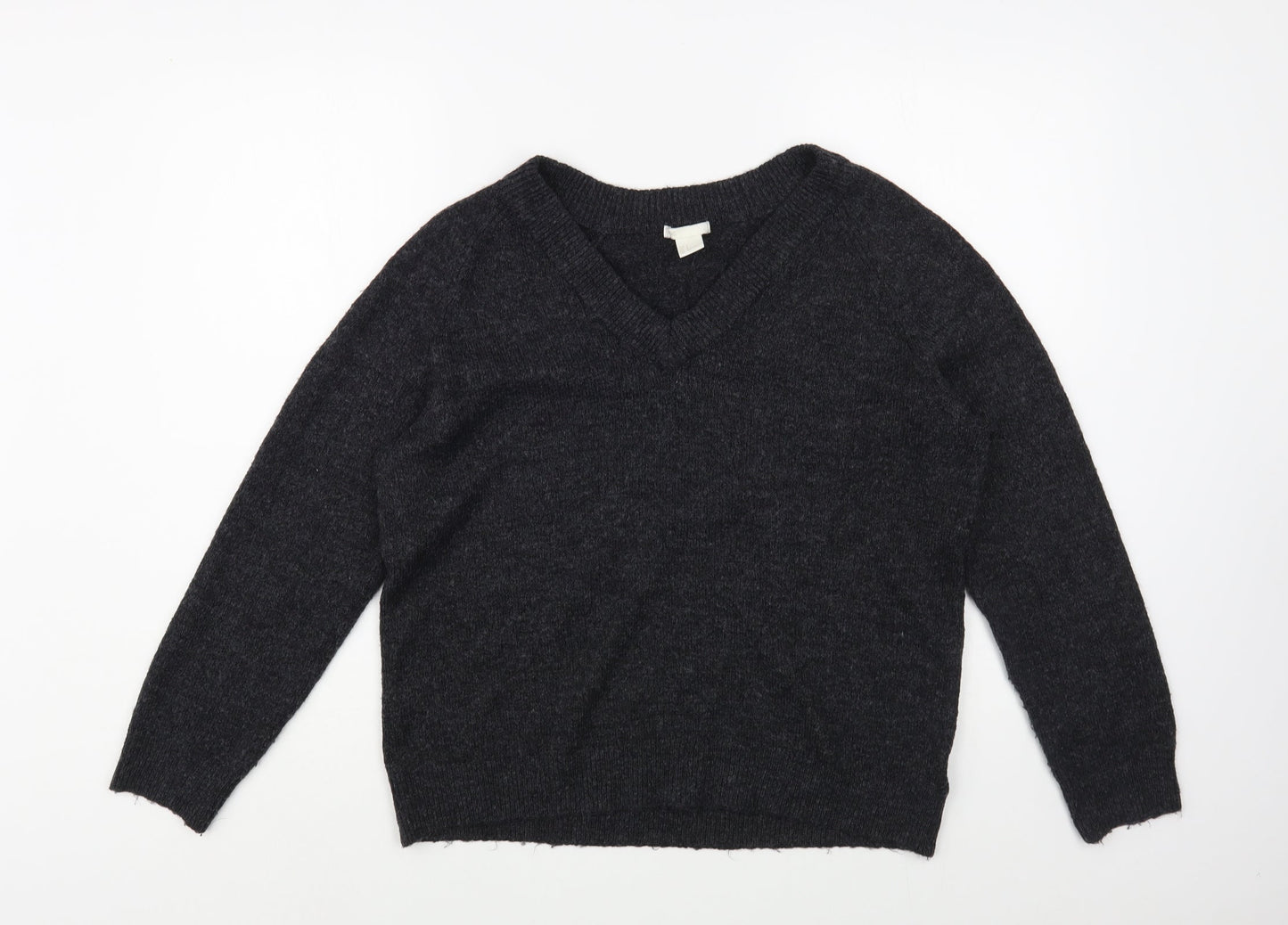 H&M Womens Grey V-Neck  Acrylic Pullover Jumper Size S