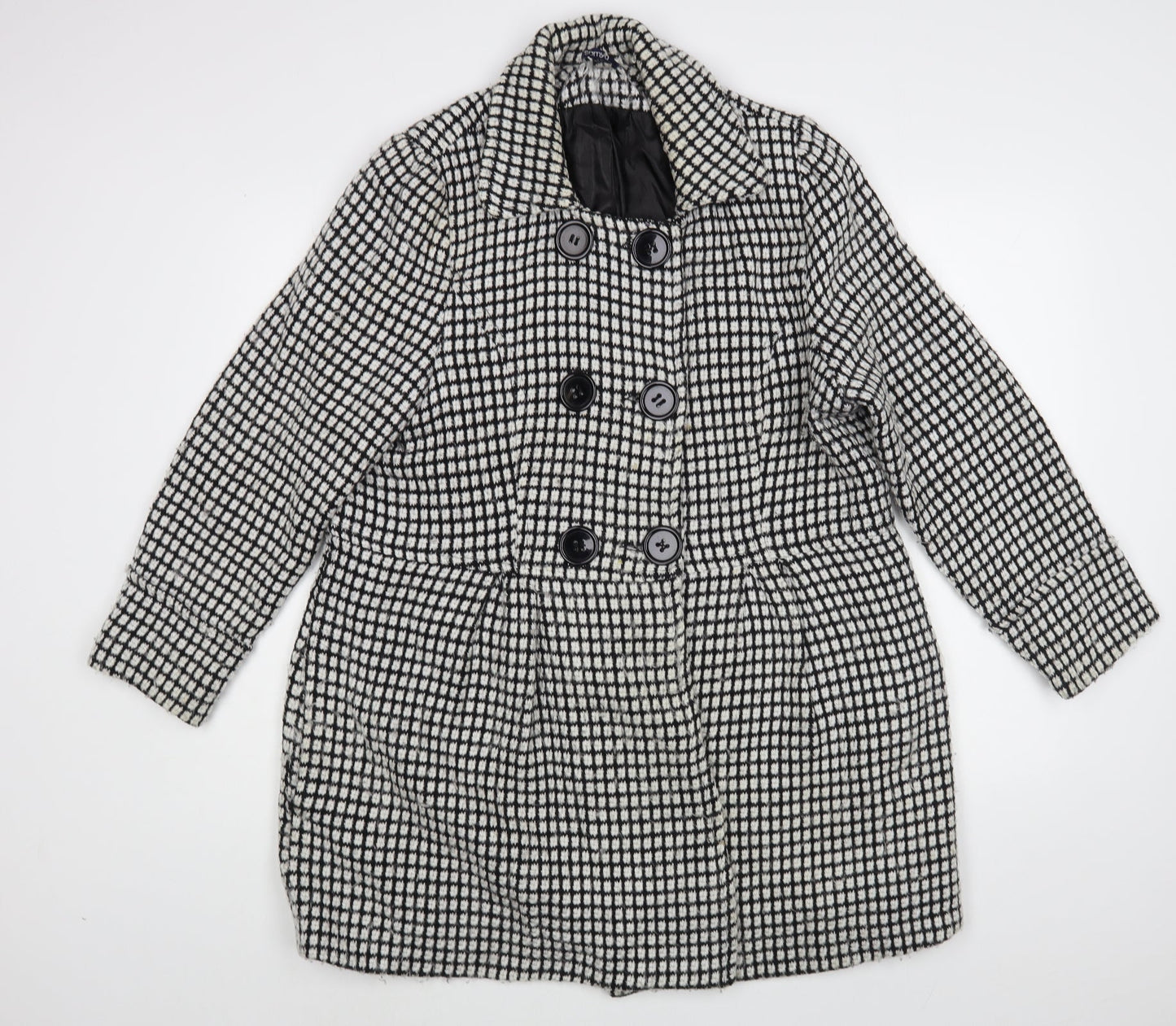 Samya Womens Black Check  Pea Coat Coat Size 16  Button