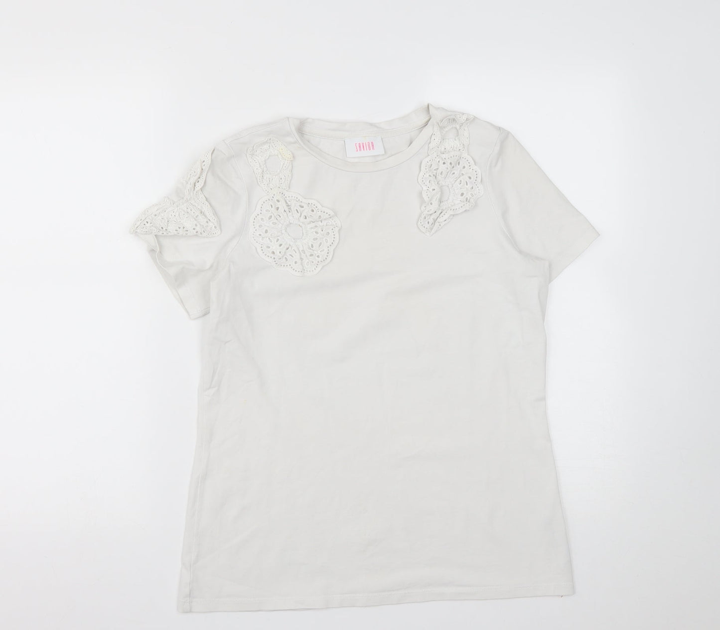 Savida Womens White  Cotton Basic T-Shirt Size S Round Neck