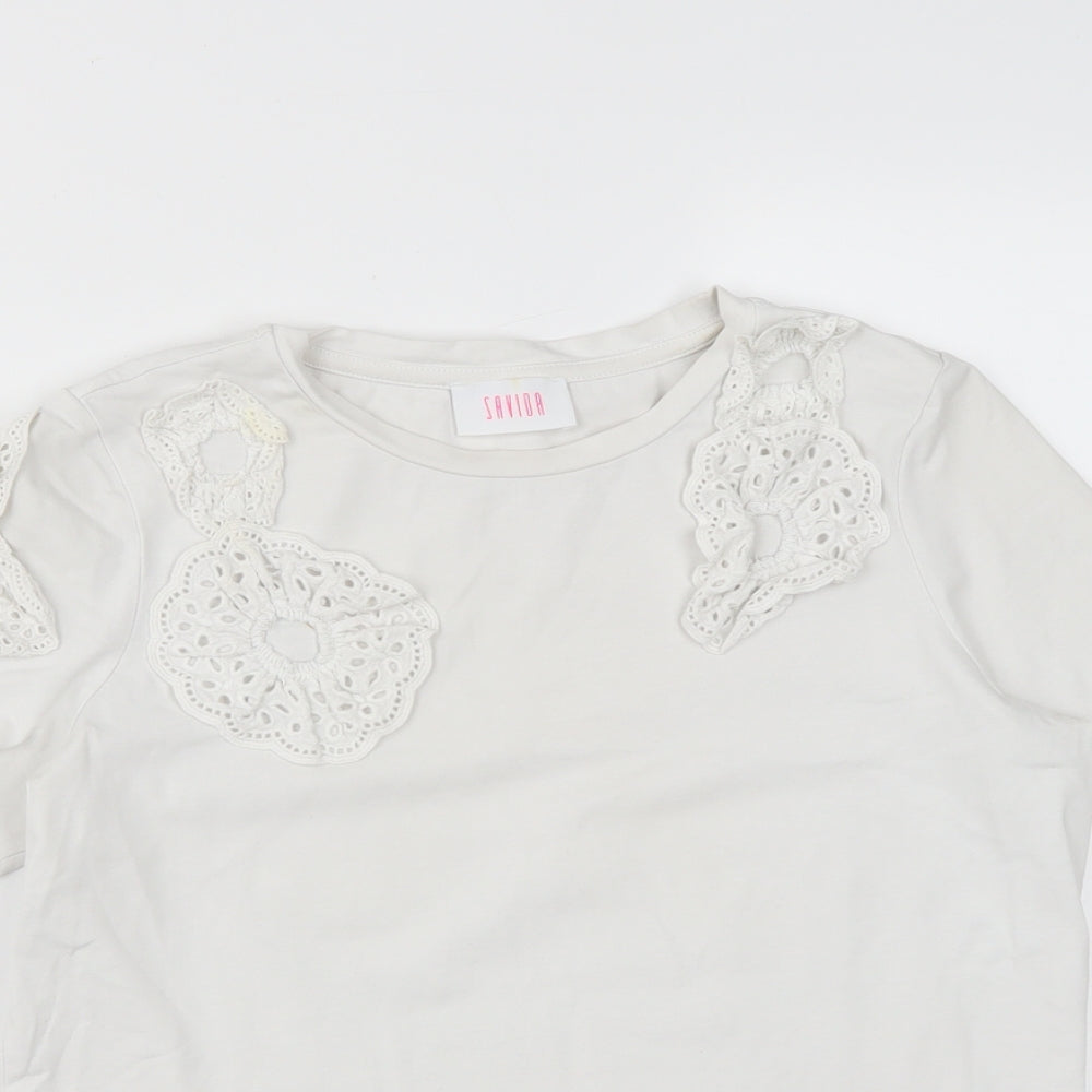 Savida Womens White  Cotton Basic T-Shirt Size S Round Neck