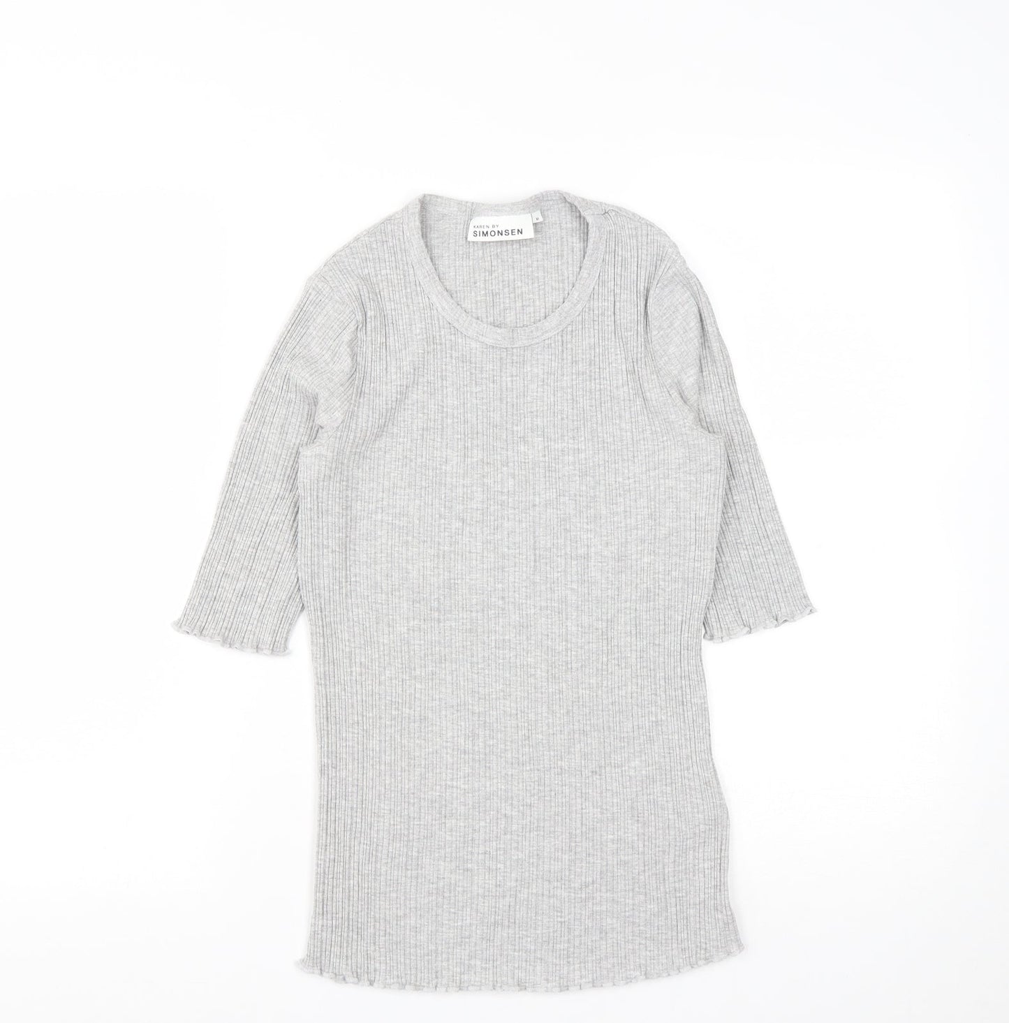 Karen By Simonsen Womens Grey  Viscose Basic T-Shirt Size M Round Neck