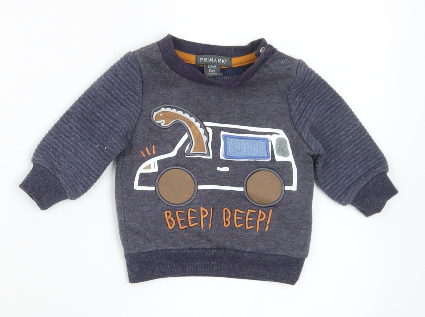 Primark Boys Grey  Polyester Pullover Jumper Size 0-3 Months  Snap - Car