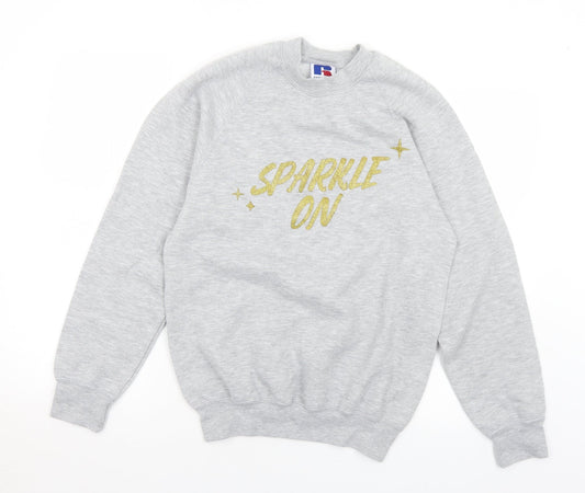 Russell Womens Grey  Cotton Pullover Sweatshirt Size S   - Sparkle On