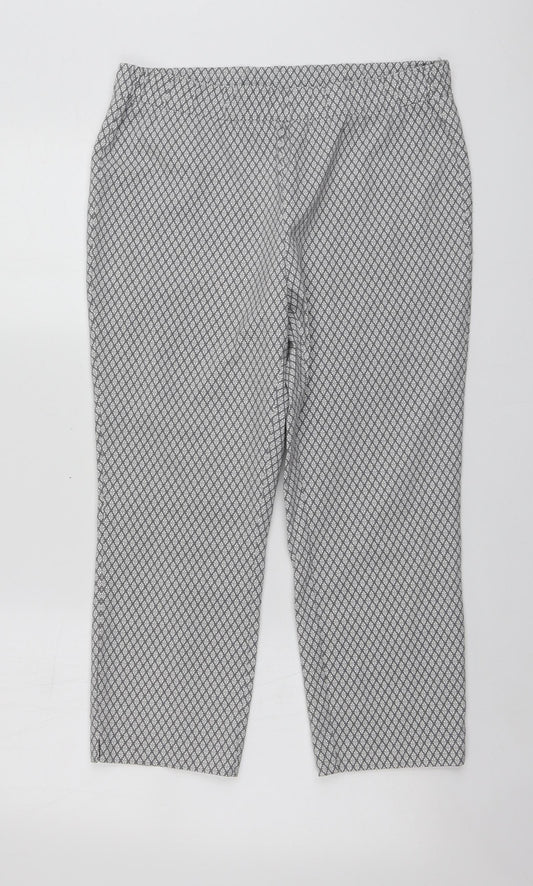 Preworn Womens Grey Geometric Viscose Chino Trousers Size 16 L22 in Regular