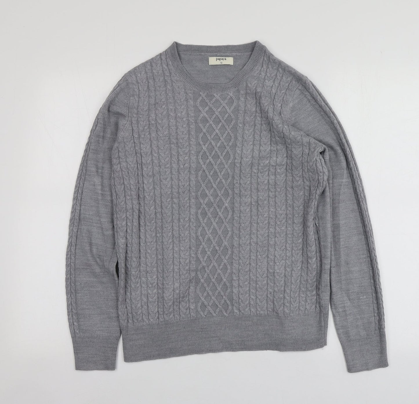 Papaya Womens Grey Round Neck  Acrylic Pullover Jumper Size 12