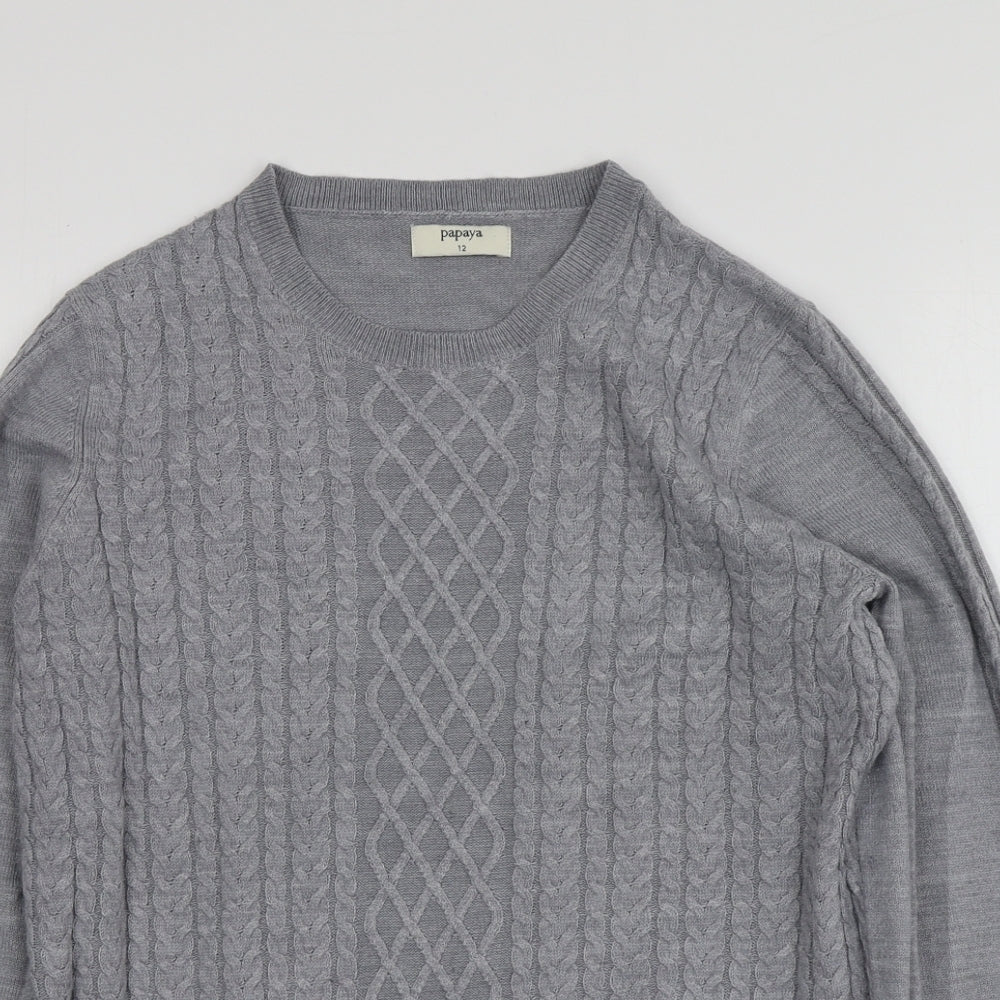 Papaya Womens Grey Round Neck  Acrylic Pullover Jumper Size 12
