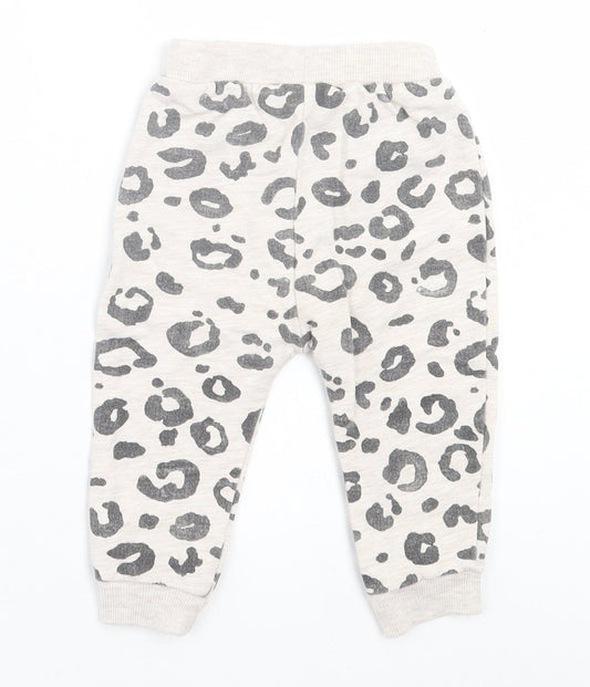 George Girls Grey Animal Print Cotton Jogger Trousers Size 9 Months  Tie