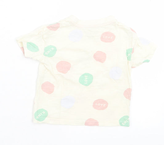Primark Girls Beige Geometric Polyester Basic T-Shirt Size 9-12 Months Crew Neck Pullover