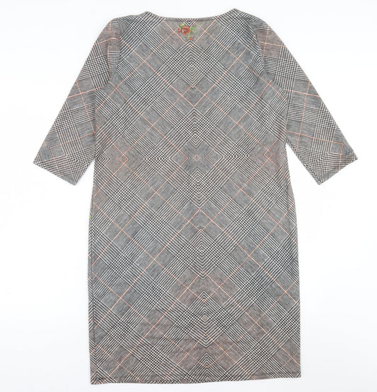 le mode Womens Grey Plaid Polyester A-Line  Size L  Crew Neck Pullover