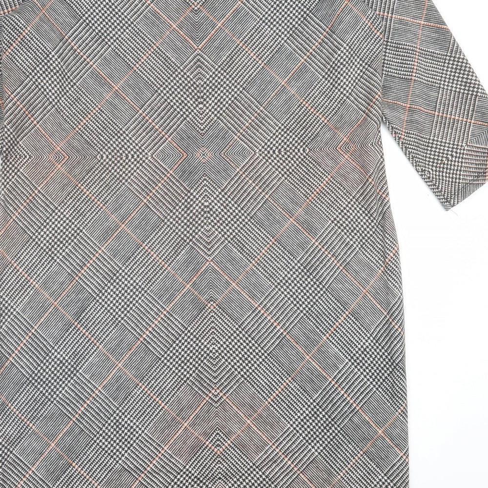 le mode Womens Grey Plaid Polyester A-Line  Size L  Crew Neck Pullover