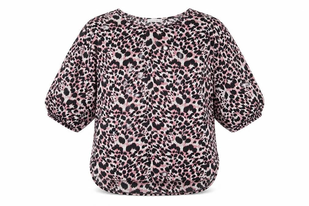 Papaya Womens Pink Animal Print Polyester Tunic T-Shirt Size 12 Crew Neck