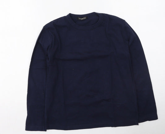 George  Boys Blue  Cotton Basic Casual Size 9-10 Years Round Neck