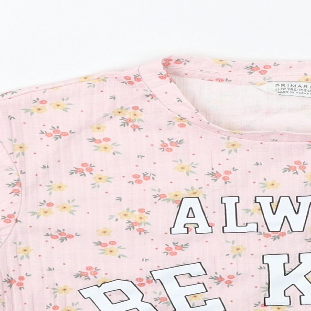 Primark Girls Pink Floral Cotton Basic Casual Size 11-12 Years Round Neck  - Always Be Kind