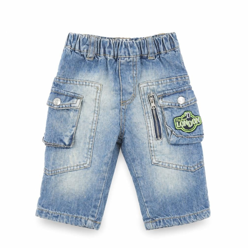 Bam Bib el Boys Blue  100% Cotton Pedal Pusher Jeans Size 6-9 Months   - London