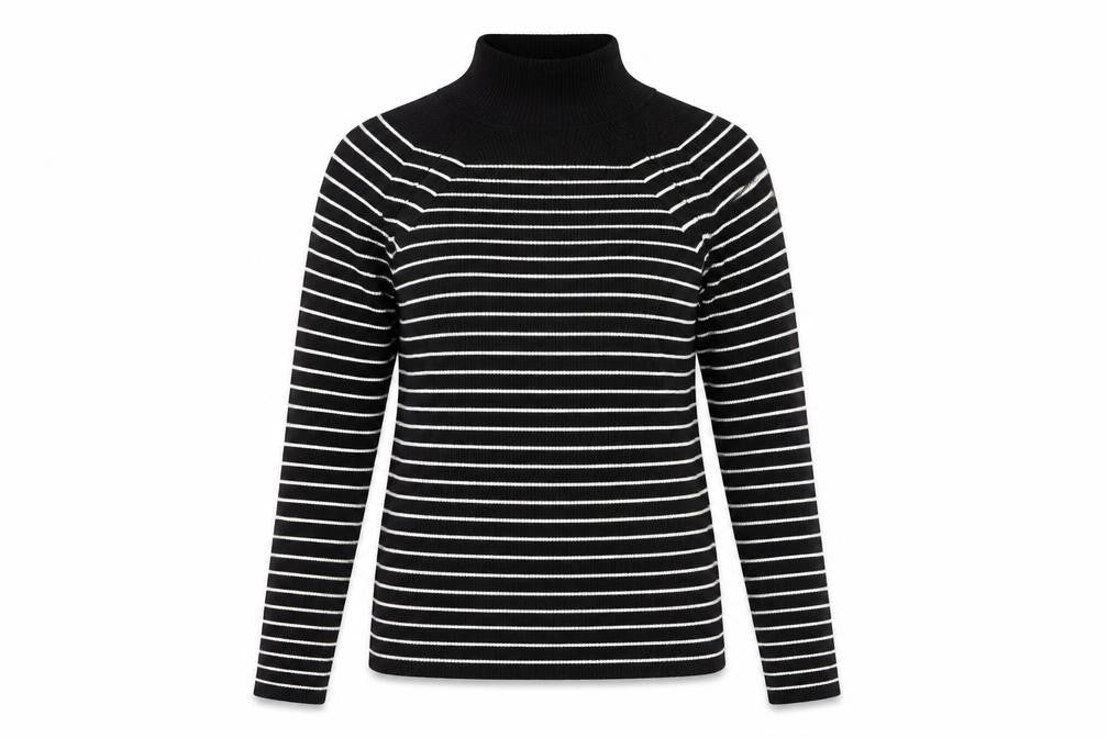 Marks and Spencers Womens Black High Neck Striped Viscose Pullover Jumper Size 12