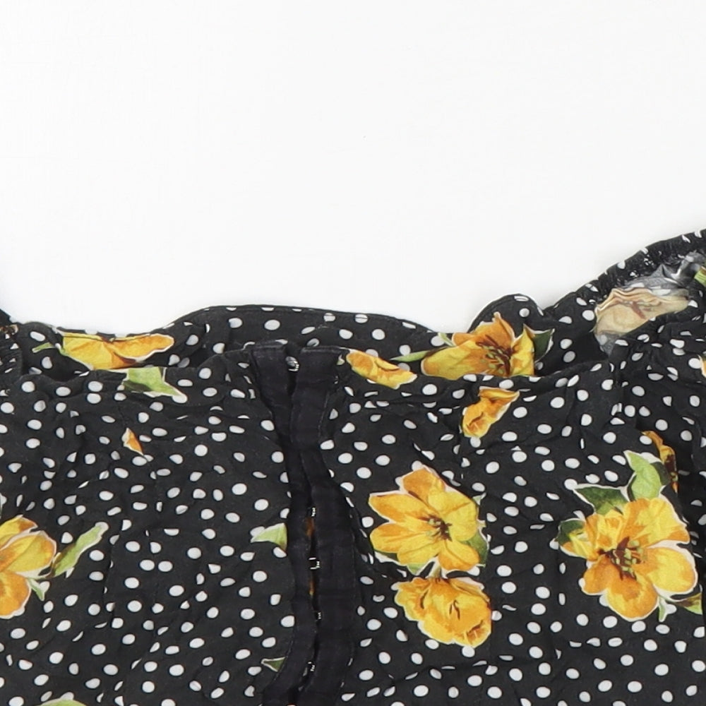 New Look Womens Black Floral Viscose Basic Blouse Size 8 Off the Shoulder
