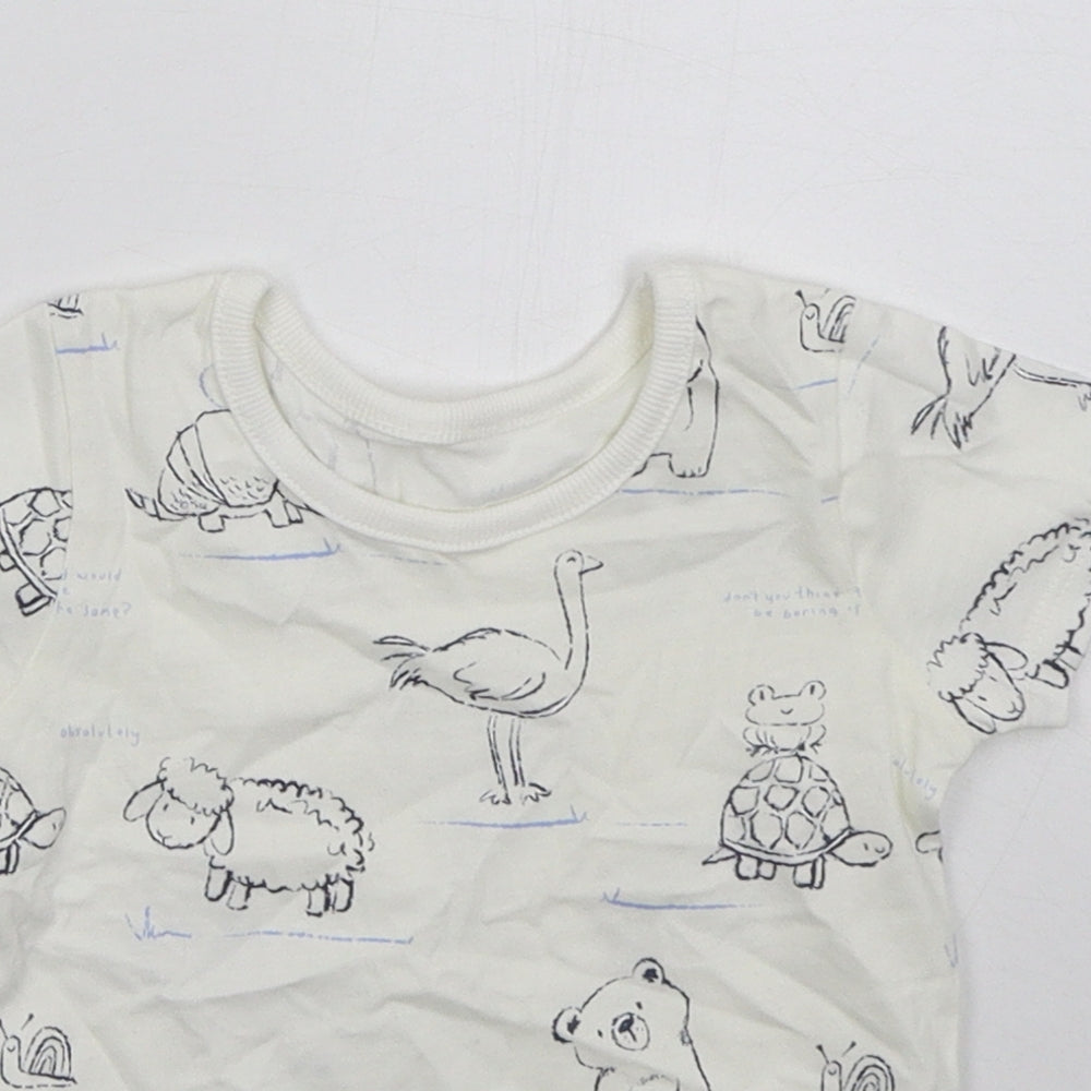 George Boys White  Cotton Basic T-Shirt Size 6-9 Months Crew Neck Pullover - Animals