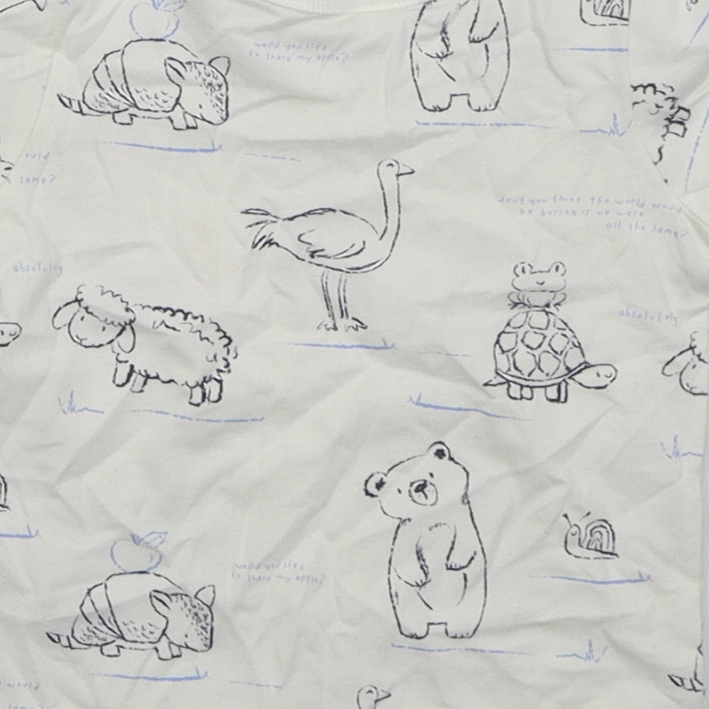 George Boys White  Cotton Basic T-Shirt Size 6-9 Months Crew Neck Pullover - Animals