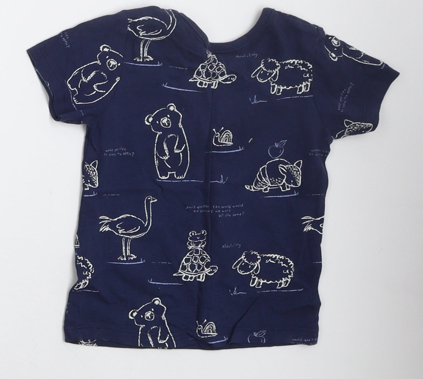 George Boys Blue  Cotton Basic T-Shirt Size 6-9 Months Crew Neck Pullover - Animals
