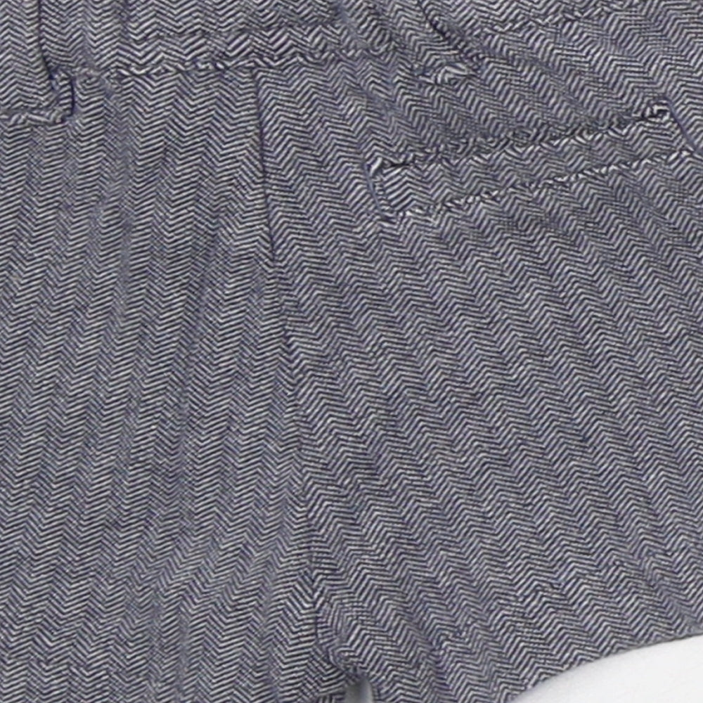 NEXT Boys Blue Herringbone Cotton Cropped Trousers Size 6-9 Months  Button